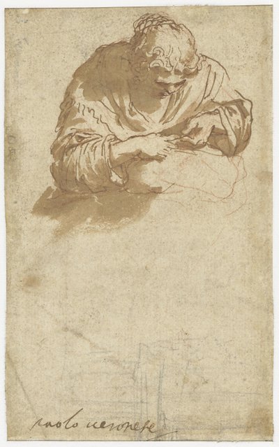 Donna che lavora a mano (?) e schizzi di architettura da Anonymous