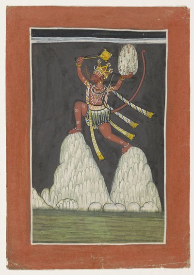 Hanuman salta sulle cime delle montagne da Anonymous