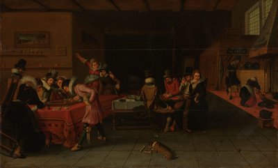 Interno di una taverna o bordello con persone che bevono e giocano a trictrac da Anonymous