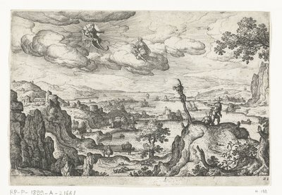 Giove nel suo carro e un altro Dio, Paesaggi con rappresentazioni mitologiche e bibliche (titolo della serie) da Anonymous