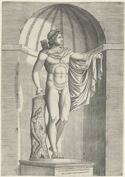 Statua classica di Apollo Belvedere in una nicchia da Anonymous