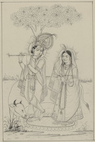 Krishna che suona un flauto e Radha da Anonymous
