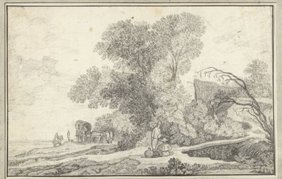 Paesaggio con gruppo di alberi e carro coperto da Anonymous