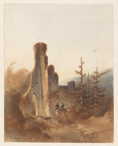 Paesaggio con due cavalieri vicino a una rovina da Anonymous