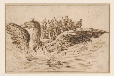 Musicisti sul dorso di un grande uccello da Anonymous