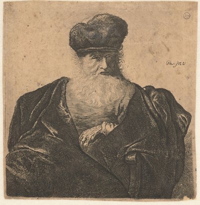 Vecchio con barba, berretto di pelliccia e mantello di velluto da Anonymous