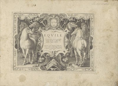 Cartiglio ornamentale con titolo affiancato da cavalli da Anonymous