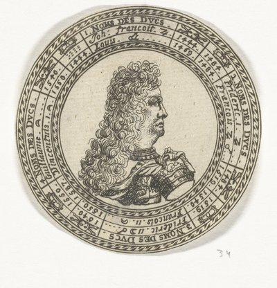 Medaglia con il ritratto di Ferdinando Carlo III e i nomi dei duchi di Mantova da Anonymous