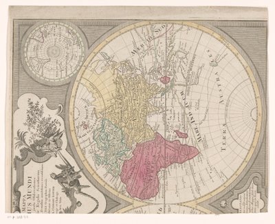 Rechterhelft van een wereldkaart, met het oostelijk halfrond Mappa totius mundi : adornata juxta observationes da Anonymous