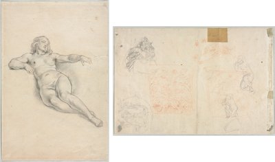Nudo femminile reclinato (recto); Vari schizzi di figure e piante (verso) da Anonymous