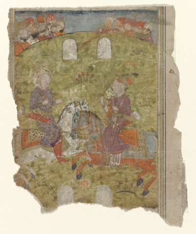 Restante di una miniatura con due cavalieri e guerrieri da Anonymous