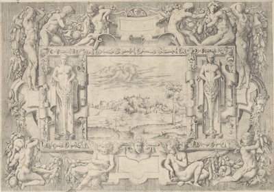 Paesaggio fluviale in cornice ornamentale da Anonymous