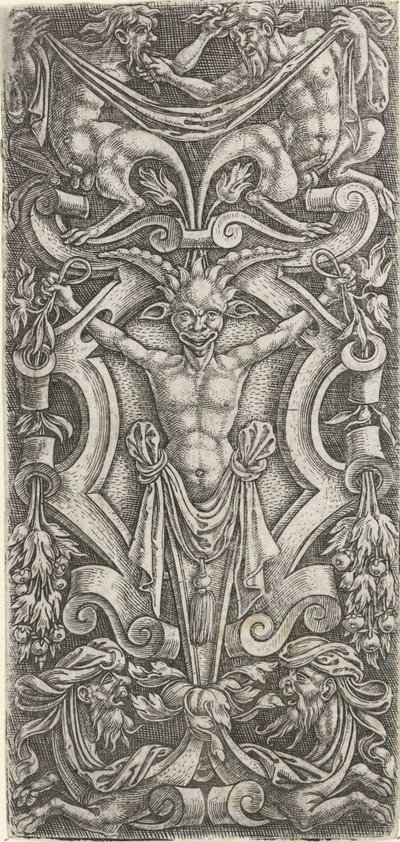 Scudo di cartiglio con un erma (serie Vlakdecoraties met grotesken in rolwerk) da Anonymous