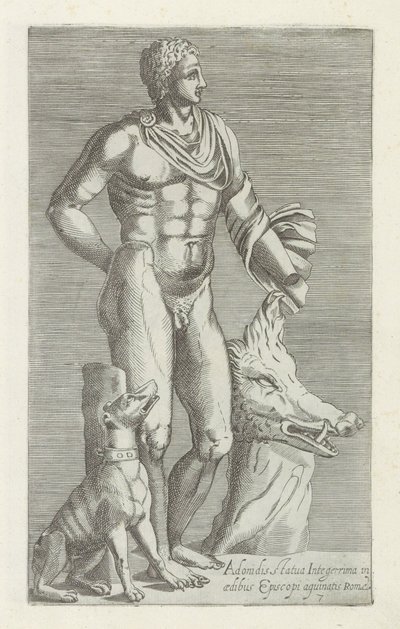 Scultura di Adone con cane da caccia e testa di cinghiale da Anonymous