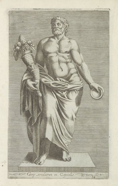 Scultura di un uomo con un corno dell