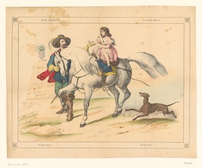 Nobile spagnolo tiene la mano di una ragazza a cavallo (La piccola amazzone) da Anonymous