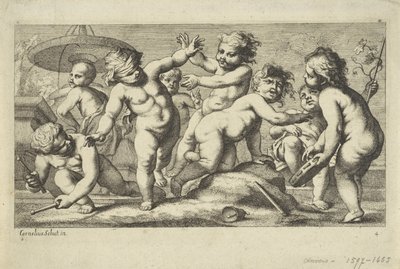 Putti che giocano presso una fontana da Anonymous