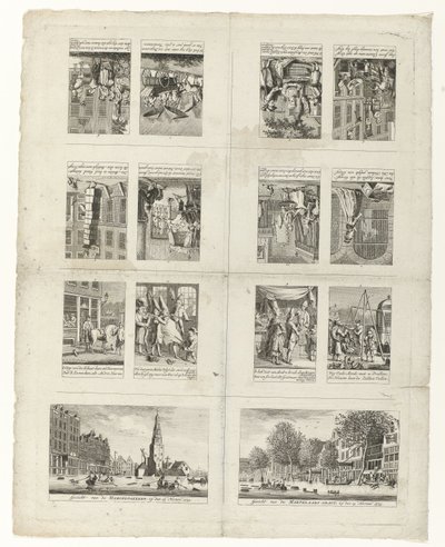 Caricature della moda e due vedute di Amsterdam durante le inondazioni del 1775 da Anonymous