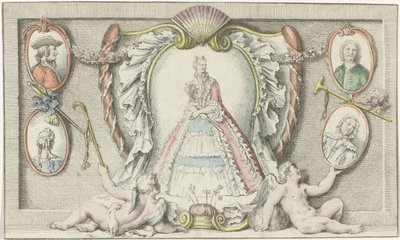 Donna in piedi, due putti e quattro medaglioni da Anonymous