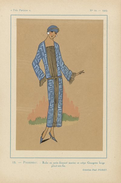 Très Parisien, 1923, No 10: 15.- PASSEREAU. - Abito in raso damascato da Anonymous