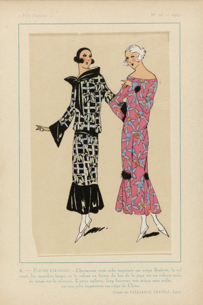 Très Parisien, 1923, No 10: 4. - FLEURS ÉTRANGES. - Charmante cette robe imprimée... da Anonymous