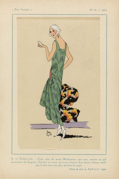 Très Parisien, 1923, No 10: 9. - EMERAUDE. - Questa veste di moire Rinascimento... da Anonymous