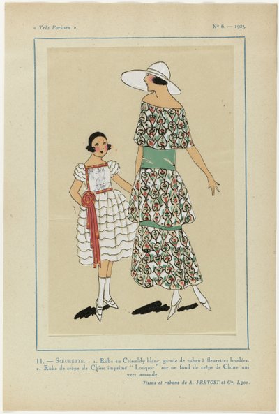 Très Parisien, 1923, No 6: 11.-SOEURETTE. - 1. Veste in Crisseldy bianco... da Anonymous