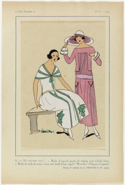Très Parisien, 1923, No 6: 5.- NE BOUDEZ PAS ! - 1. Abito di organdi... da Anonymous