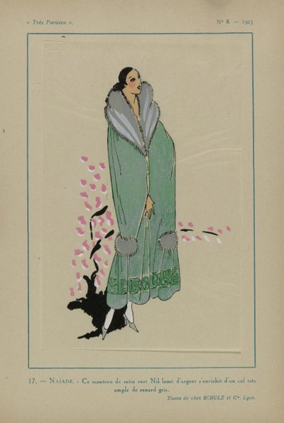 Très Parisien, 1923, No 8: 17.- NAIAD. - Questo mantello di raso verde Nilo... da Anonymous