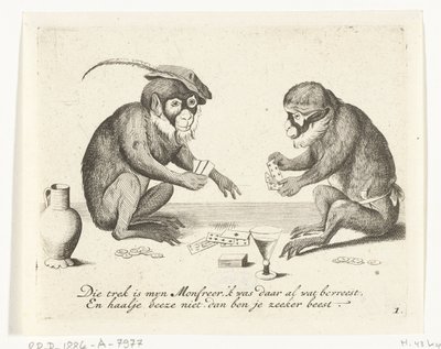 Due scimmie che giocano a carte (Verschillende bedrijven uit het menselijke leven door apen voorgesteld, Wat is 