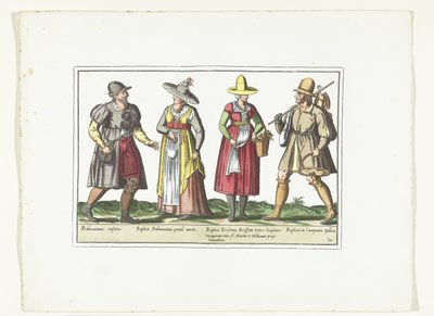 Due contadini e due contadine vestiti secondo la moda italiana, ca. 1580 (Costumes Italiens) da Anonymous