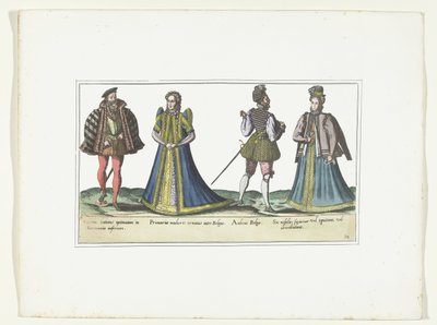 Due donne e due uomini vestiti secondo la moda in Renania Settentrionale-Vestfalia e Fiandre, ca. 1580 da Anonymous