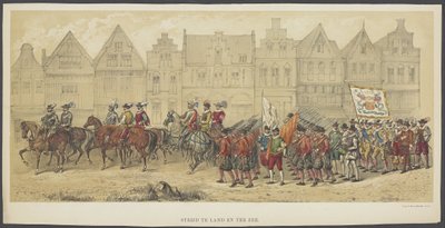 Mascherata di Utrecht, lastra b: battaglia per terra e per mare, 1856 da Anonymous