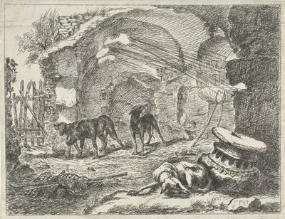 Quattro cani presso una rovina da Anonymous