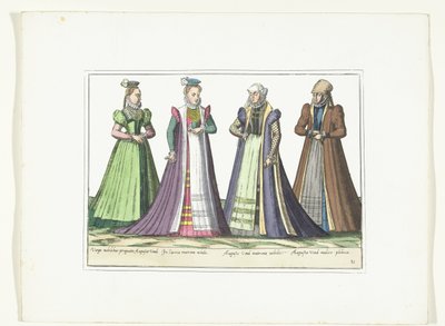 Quattro donne vestite secondo la moda tedesca ad Augusta, ca. 1580 da Anonymous