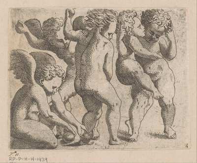 Cinque putti che giocano con frutti da Anonymous
