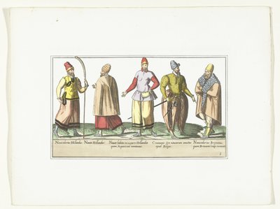 Cinque marinai vestiti secondo la moda nei Paesi Bassi e in Bretagna, ca. 1580 da Anonymous