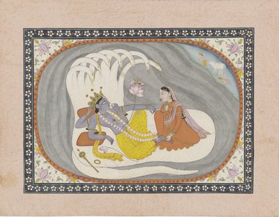 Vishnu giace sul serpente Ananta, Bhumi siede davanti a lui da Anonymous
