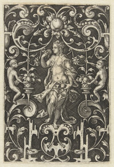 Decorazione piatta con il Gusto (Personificazioni dei cinque sensi, circondate da grottesche con animali e frutti) da Anonymous