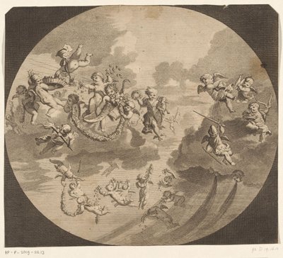 Putti volanti con ghirlande di fiori da Anonymous