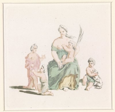 Donna con bambino in grembo e ramo di palma in mano da Anonymous