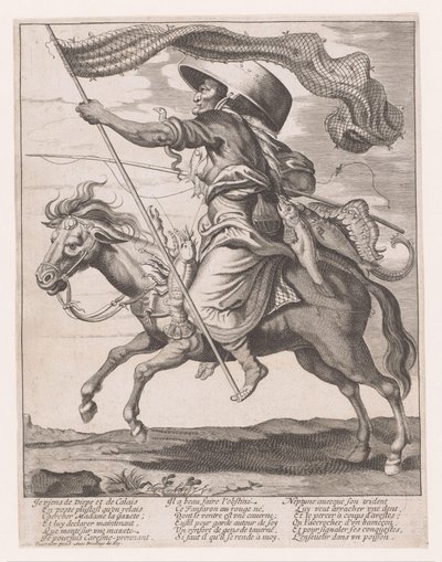 Donna su un cavallo, decorata con pesci e una rete da pesca come stendardo per il carnevale da Anonymous