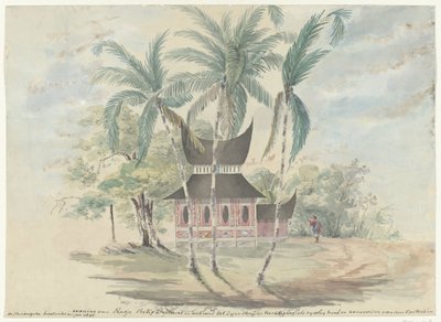 Casa di Radja Batipo, demolita e bruciata come punizione per essere stato il capo e il leader della rivolta nelle terre alte di Padang nel 1841 da Anonymous