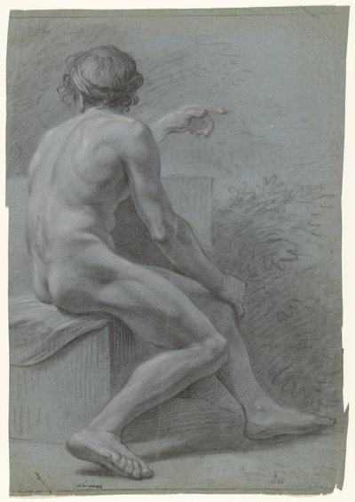 Nudo maschile seduto, verso destra, visto di schiena da Anonymous