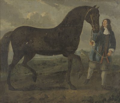 Cavallo nero guidato da uno stalliere da Anonymous