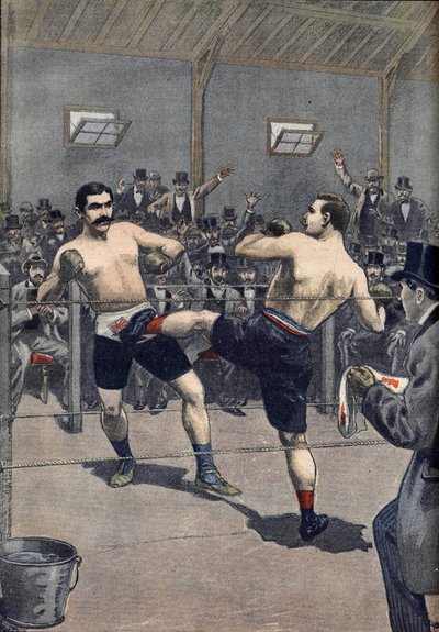 Un assalto di boxe: vittoria del campione francese Joseph Charlemont (1839-1918) contro Jerry Discroll con la tecnica della 