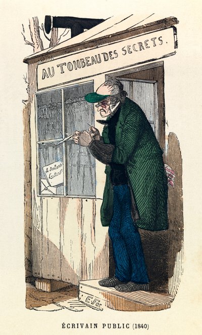 Uno scrivano pubblico a Parigi nel 1840, incisione da Anonymous Anonymous
