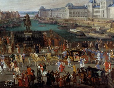 Attività e passaggio sul Pont Neuf a Parigi. Dipinto anonimo del XVII secolo. Parigi, Museo d