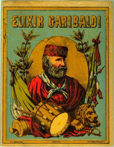 Pubblicità per Elixir Garibaldi, con ritratto del patriota italiano da Anonymous Anonymous