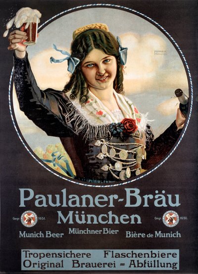 Poster pubblicitario per le birre Paulaner prodotte in Germania da Anonymous Anonymous